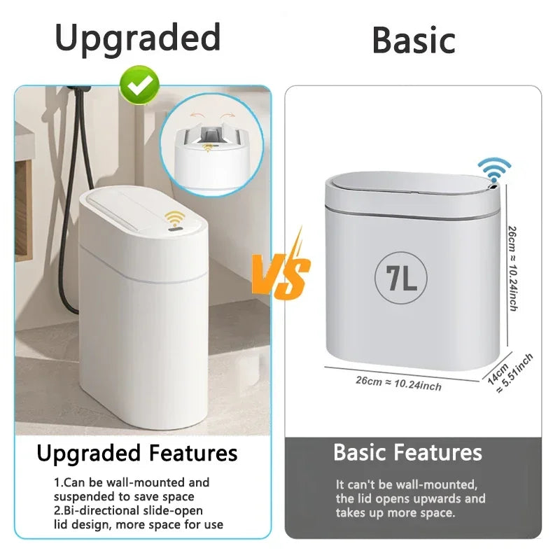 Cubo de basura con Sensor inteligente con tapa, montaje en pared de 7/9L, cubo de basura para el hogar, cocina, inducción automática bidireccional, cubo de basura para inodoro con hendidura estrecha