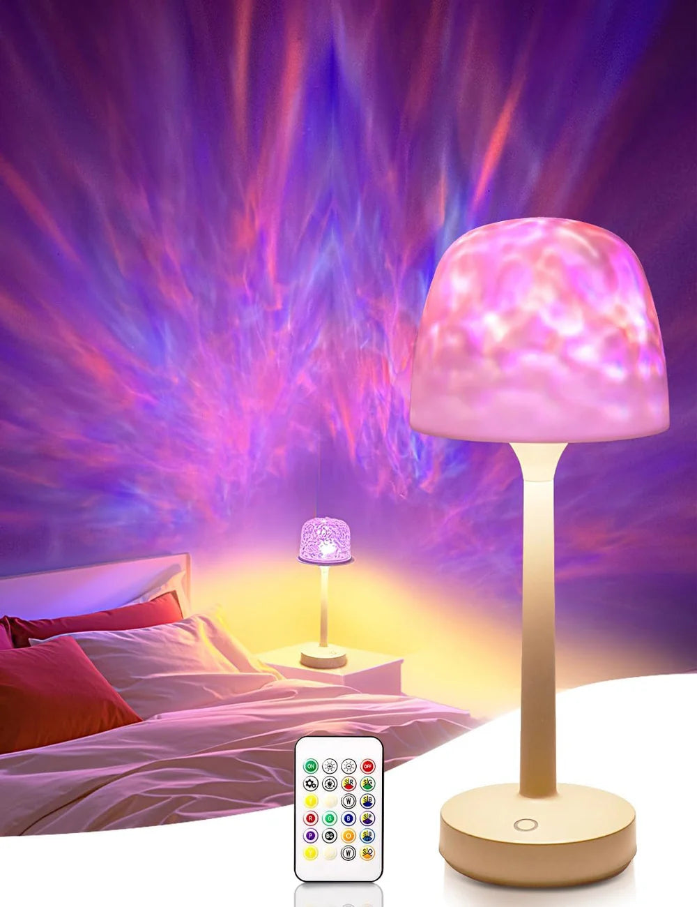 Lámpara de proyección Lámpara de mesa ondulada de agua de pie alto Proyector LED Aurora con control remoto Regalo romántico e interesante para interiores