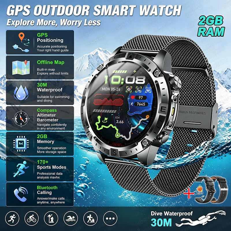 Reloj Inteligente con GPS, Mapa Offline, Linterna y 170 Deportes