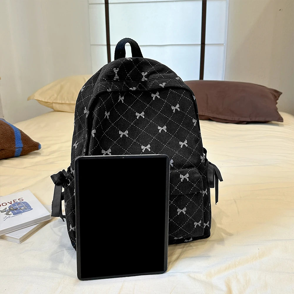 Mochila con lazo de pana para estudiantes universitarios, mochila versátil para estudiantes de secundaria y secundaria