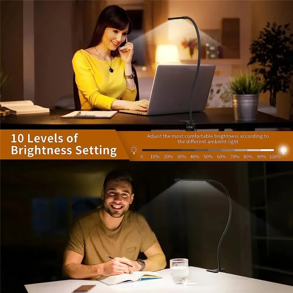 Lámpara de Escritorio LED de Doble Cabezal con Clip, Regulable, para Monitor de Computadora, Lámpara de Mesa para Arquitectos, para Oficina, Lectura