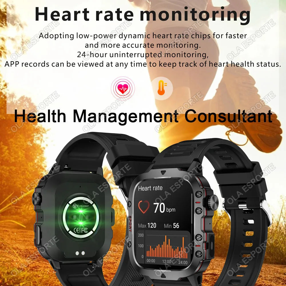 Nuevo Reloj Inteligente Militar para Hombre IP67 3ATM, Monitor de Actividad Física para Deportes al Aire Libre, Monitor de Presión Arterial, Llamadas BT, GPS, Smartwatch Hw12