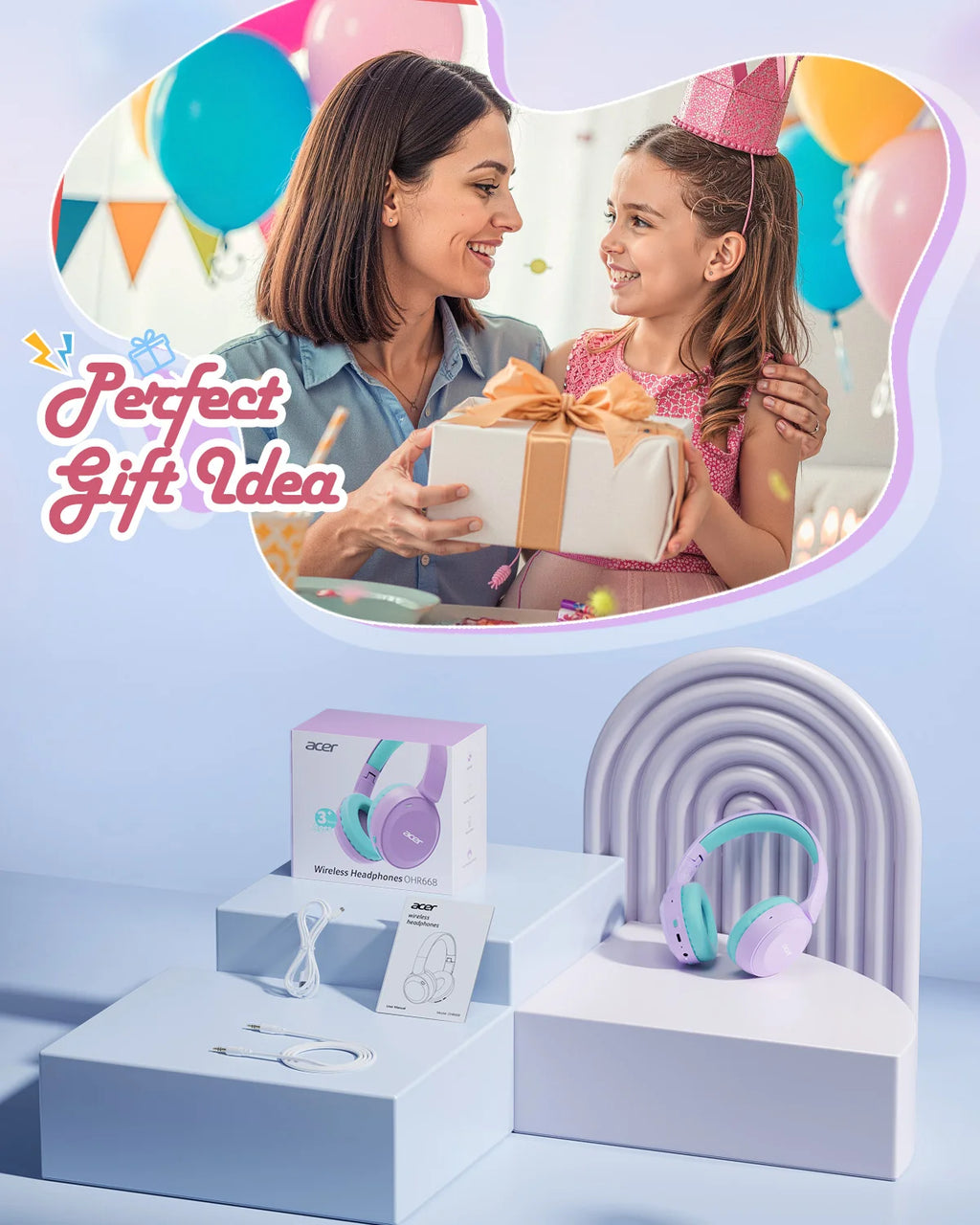 Acer Auriculares Infantiles Bluetooth 6.0 Volumen Limitado