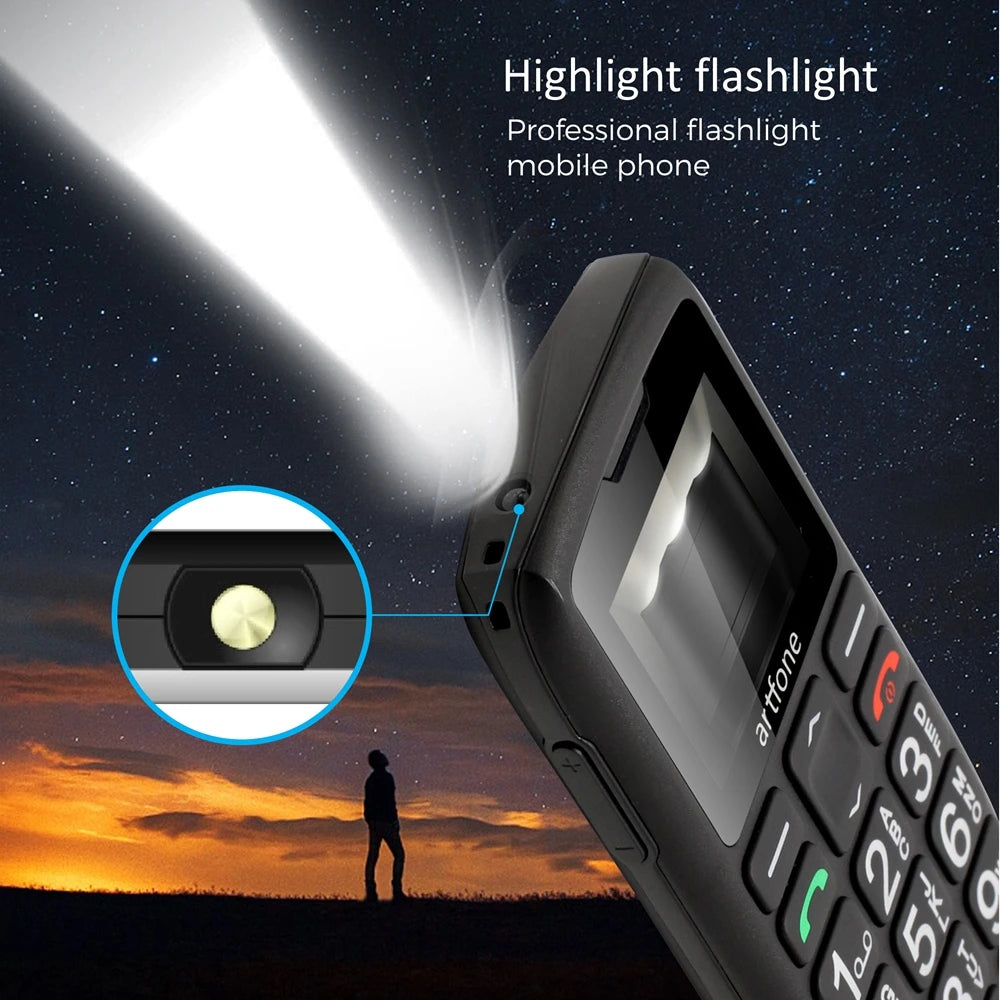 Teléfono móvil para personas mayores Artfone C1+ con base de carga gratuita, teclado grande de goma, para personas mayores, doble SIM, botón SOS, FM, 1400 mAh