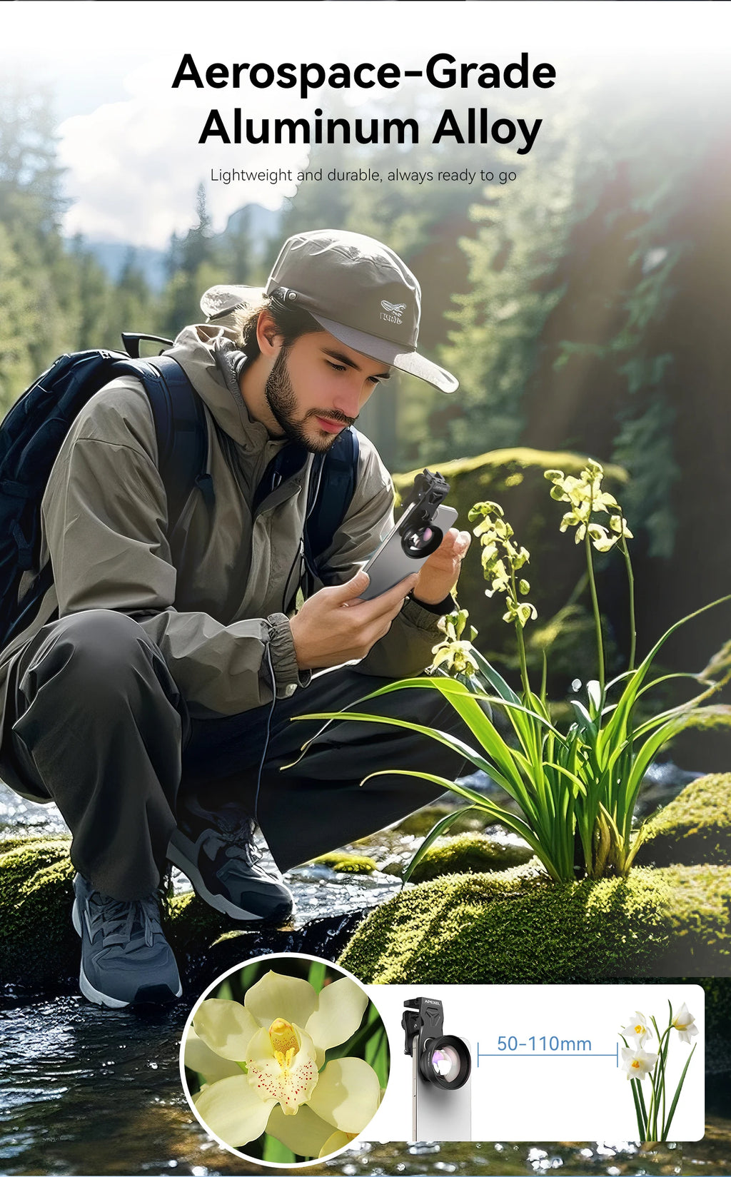 Lente Macro Ultra HD APEXEL 100mm con Luz LED y Filtros para Smartphones
