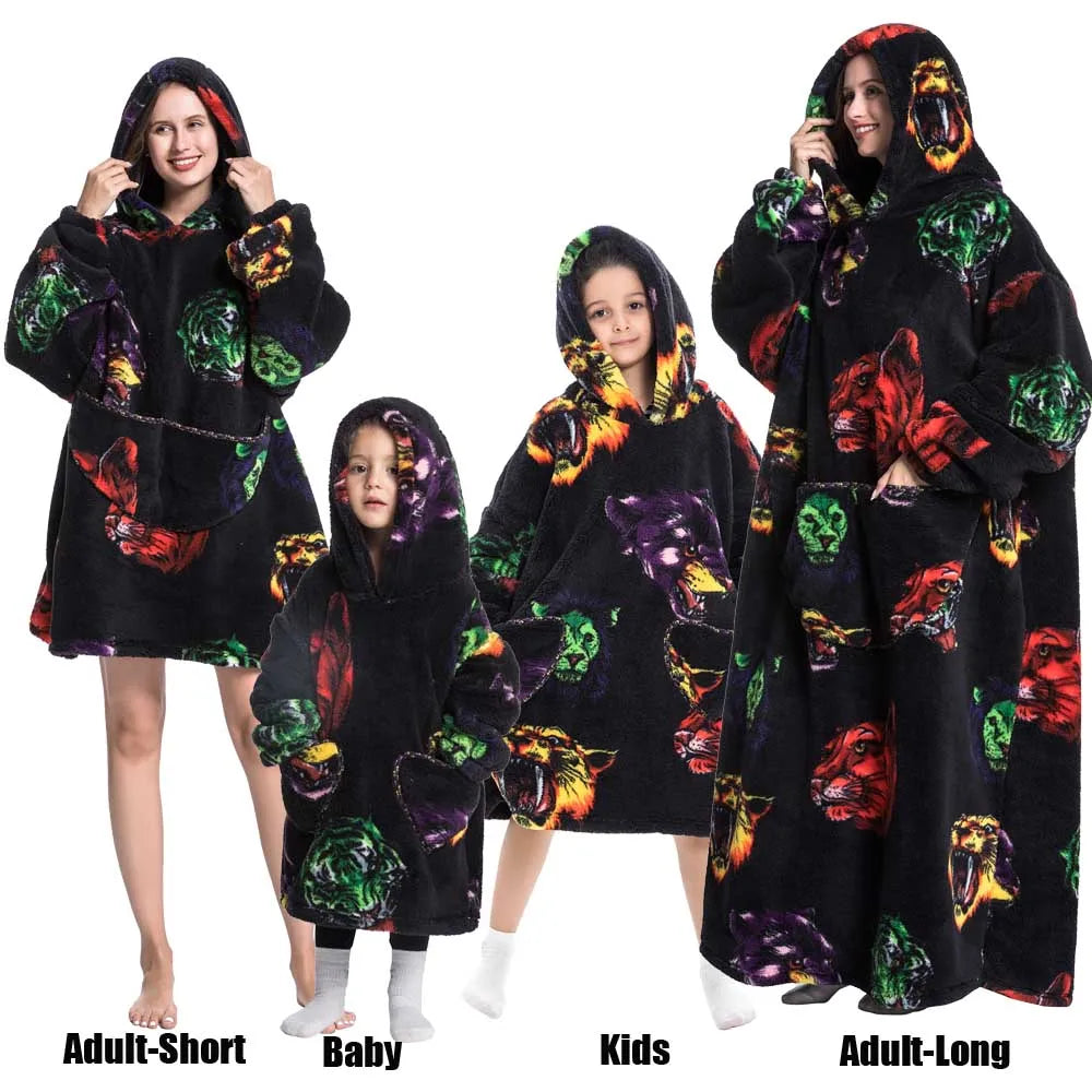 Ropa de invierno para mujer, sudaderas con capucha de lana de felpa para adultos y niños, pijamas para el hogar, sudaderas con capucha muy cálidas, Jersey, Tops de gran tamaño
