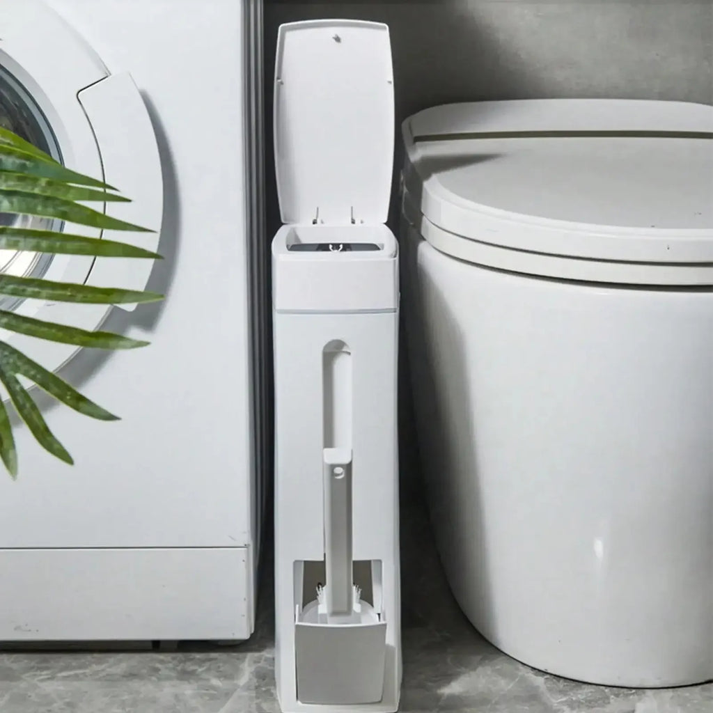 Cubo de basura para baño con escobilla para inodoro y tapa, compacto