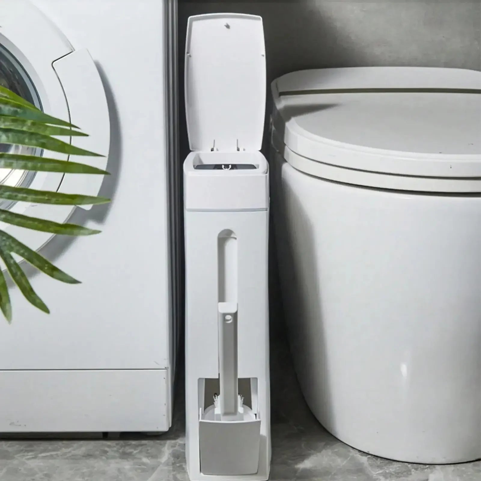 Cubo de basura para baño con escobilla para inodoro y tapa, compacto