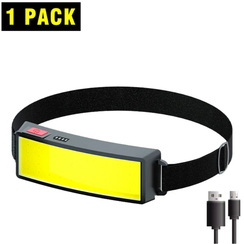 Linterna Frontal Recargable COB USB Tipo-C Impermeable para Camping