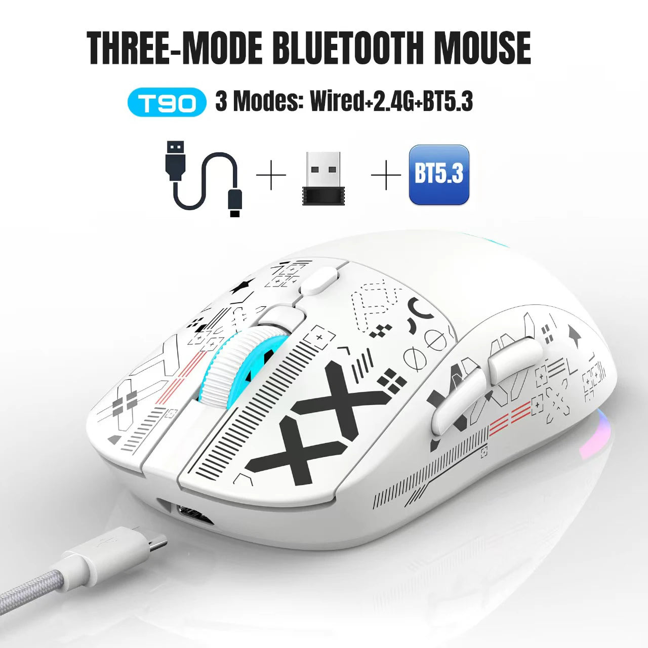 HXSJ-60% Juego de teclado y ratón retroiluminado RGB, teclado con cable de 61 teclas, ratón inalámbrico óptico para juegos de 3 modos para ordenador portátil y PC