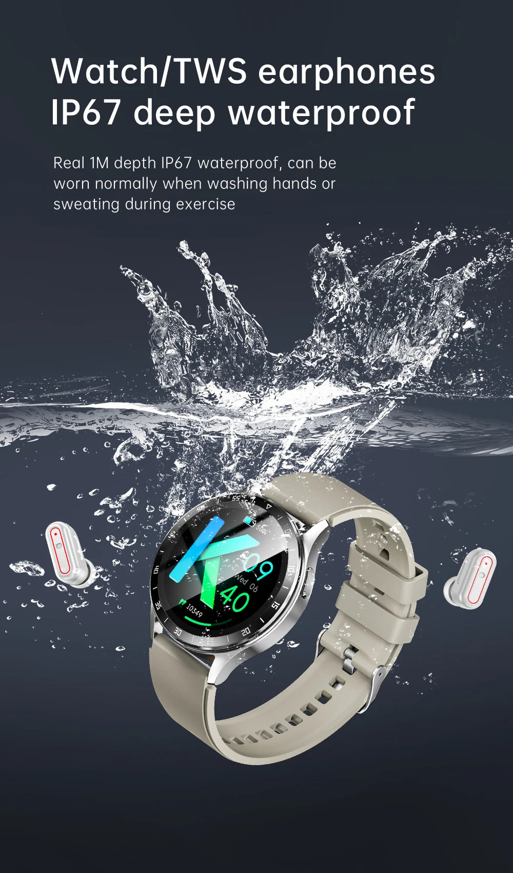 Reloj inteligente 2024 2 en 1 con auriculares Bluetooth TWS, monitor de frecuencia cardíaca y presión arterial, nuevo reloj deportivo y fitness