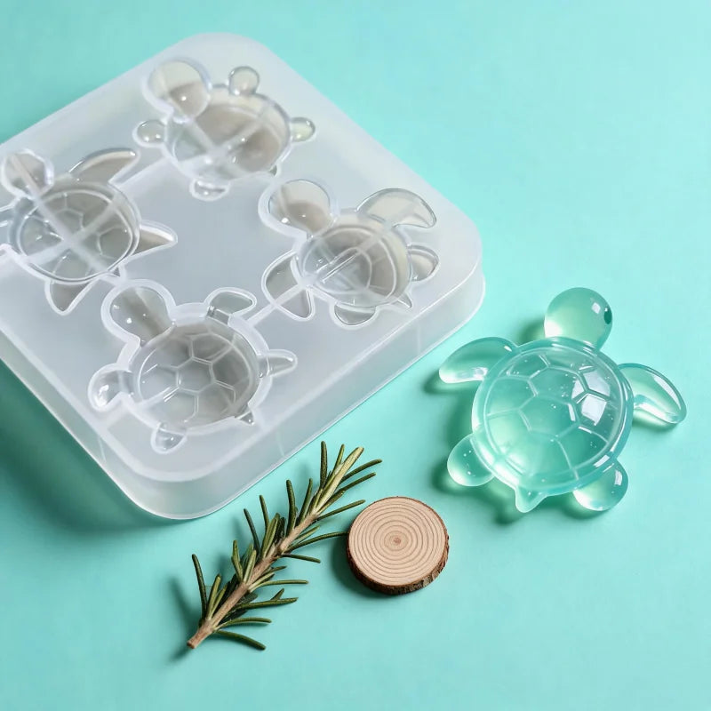 1 unidad de molde de silicona de 4 cavidades con forma de tortuga linda, herramienta para hacer manualidades DIY de llaveros de resina de animales de dibujos animados y colgantes para bolsos/coches