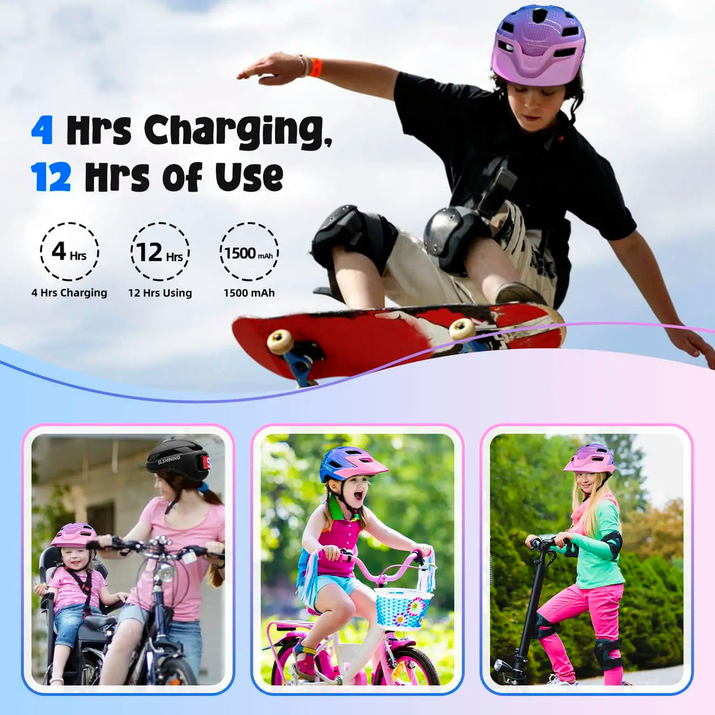 Casco de bicicleta para niños con casco LED, casco de patinaje sobre ruedas para bicicleta de equilibrio de seguridad deportiva para niños