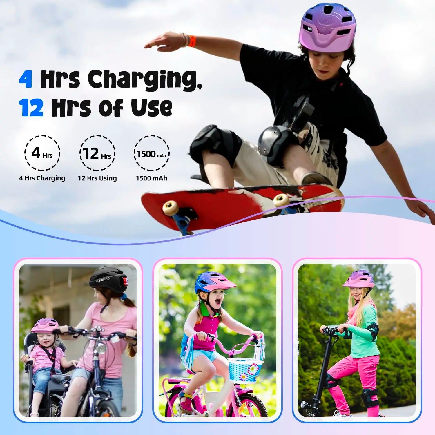 Casco de bicicleta para niños con casco LED, casco de patinaje sobre ruedas para bicicleta de equilibrio de seguridad deportiva para niños