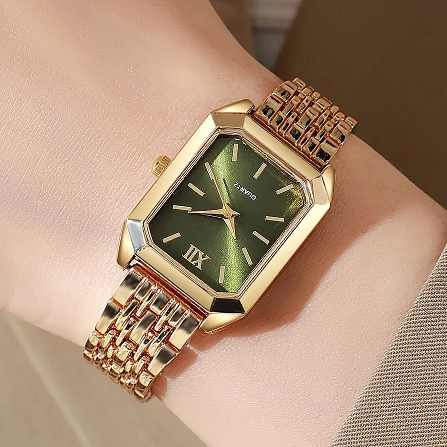 2 unids/set de reloj de cuarzo de lujo para mujer con pulsera de amor, conjunto de banda de aleación, relojes de pulsera de cuarzo para mujer de negocios, reloj femenino dorado