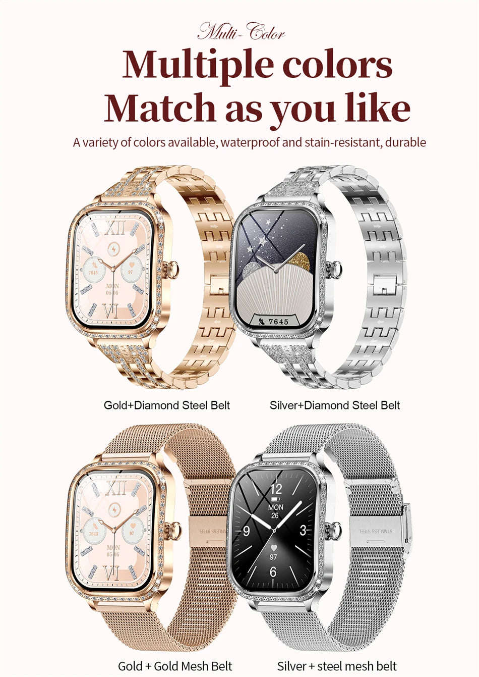 Smartwatch para mujer con pantalla curva HD 1.75 pulgadas y llamadas Bluetooth