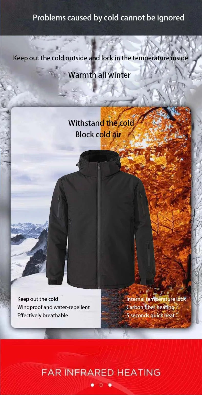 Chaqueta Calefactora de Grafeno con Capucha USB — 8 Zonas de Calor