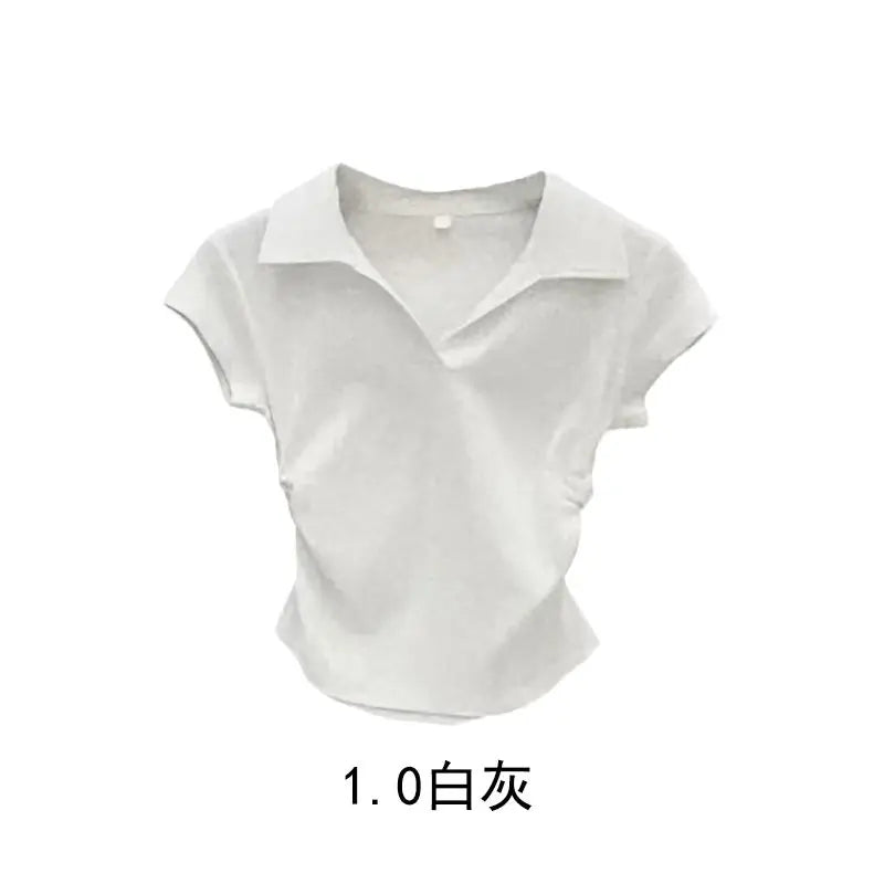 Camiseta Básica Corta Ajustada de Algodón para Mujer