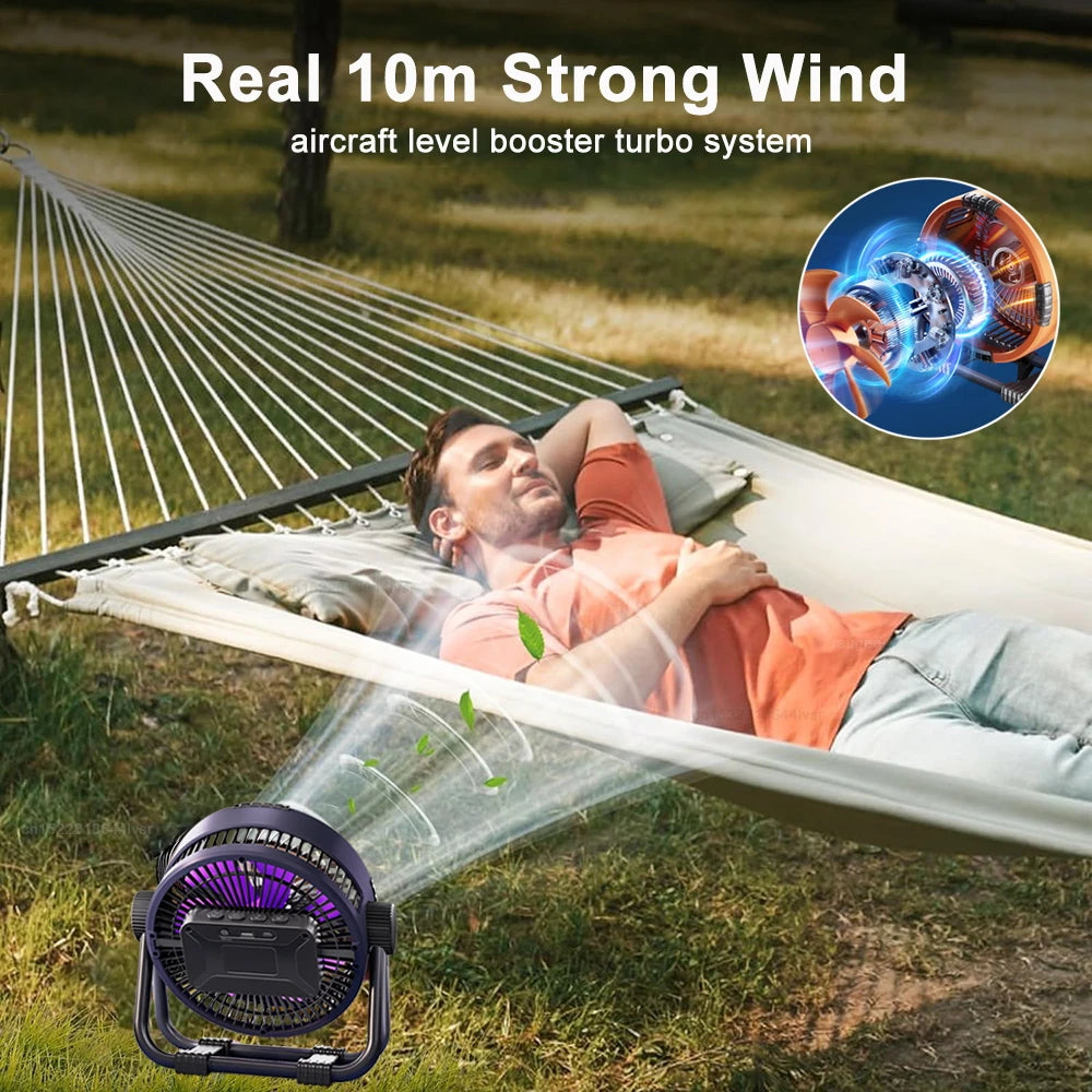 Ventilador Portátil para Camping con Luz y Control Remoto