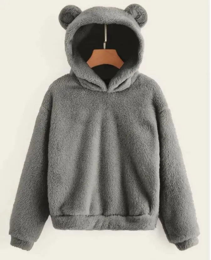 Otoño Invierno mujer manga larga suéter sudaderas con capucha Casual cómodo Color sólido pequeño oso sombrero abrigo prendas de vestir femeninas sueltas