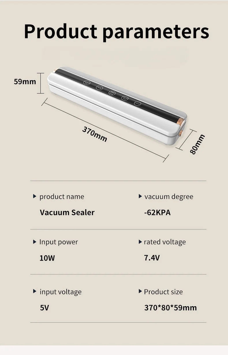 Máquina automática de sellado de aire al vacío para alimentos, sellador al vacío inalámbrico USB para el hogar, 1500mAh, 62KPa, tienda de succión al vacío de alimentos