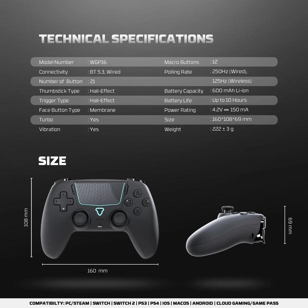 FANTECH NOVA II WGP16 Gamepad inalámbrico Sensor giroscópico Joystick Hall y disparador de efectos para PS4 NS2 controlador con cable Gamer