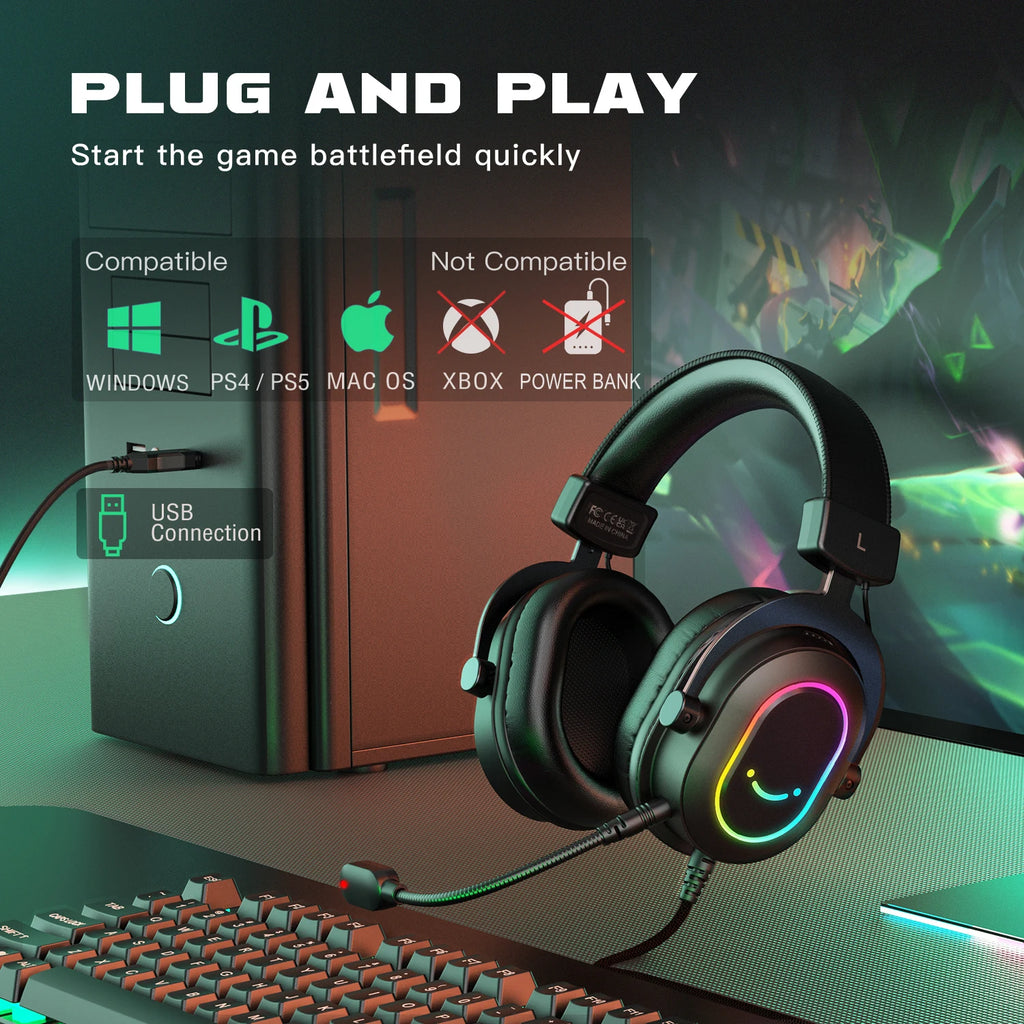 Auriculares Gaming FIFINE RGB con Micrófono y Sonido 7.1