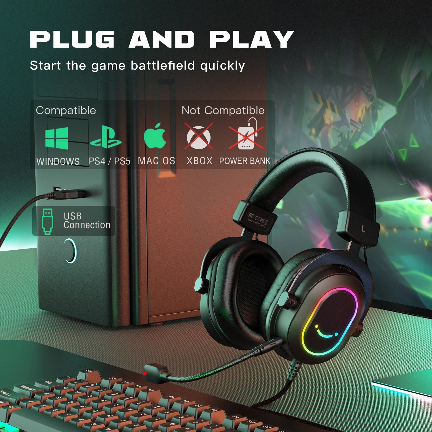 Auriculares Gaming FIFINE RGB con Micrófono y Sonido 7.1