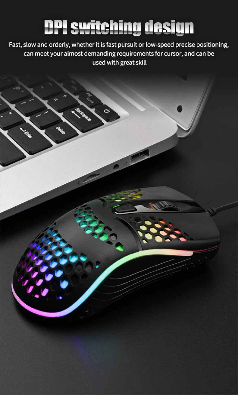 Ratón óptico con luz LED para juegos, Mouse ahuecado para ordenador portátil, escritorio, 4D, uso doméstico y oficina, 7 luces LED de respiración