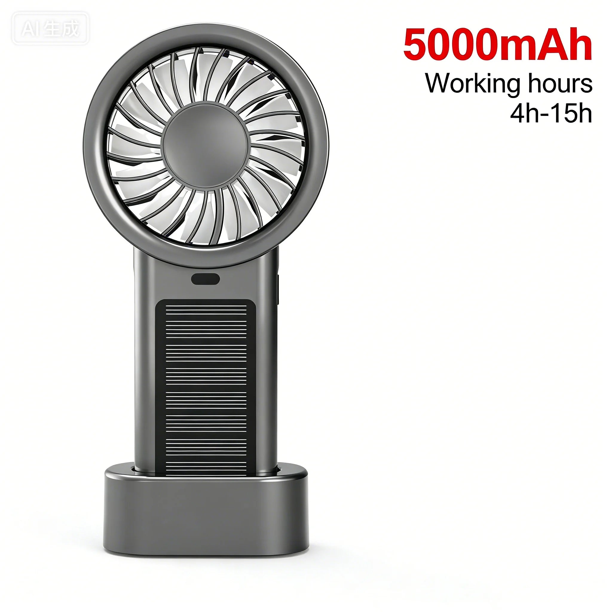 Ventilador solar portátil 5 velocidades, recargable USB para camping