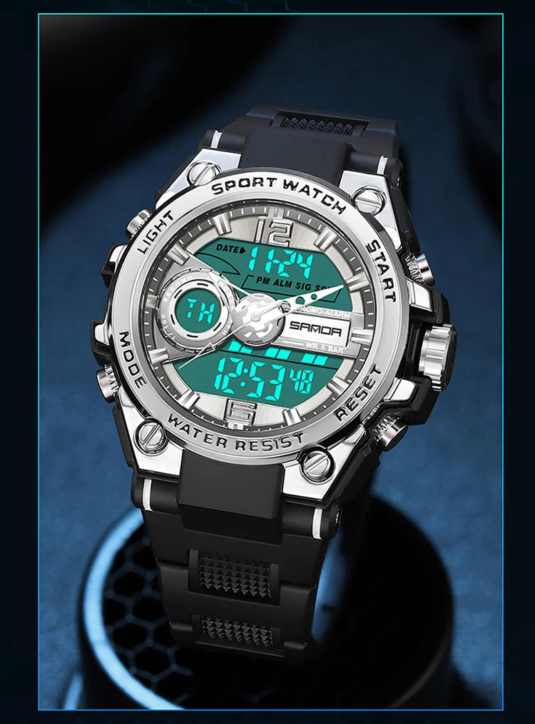 Reloj Deportivo Militar SANDA 6092 Pantalla Dual LED, Resistente al Agua