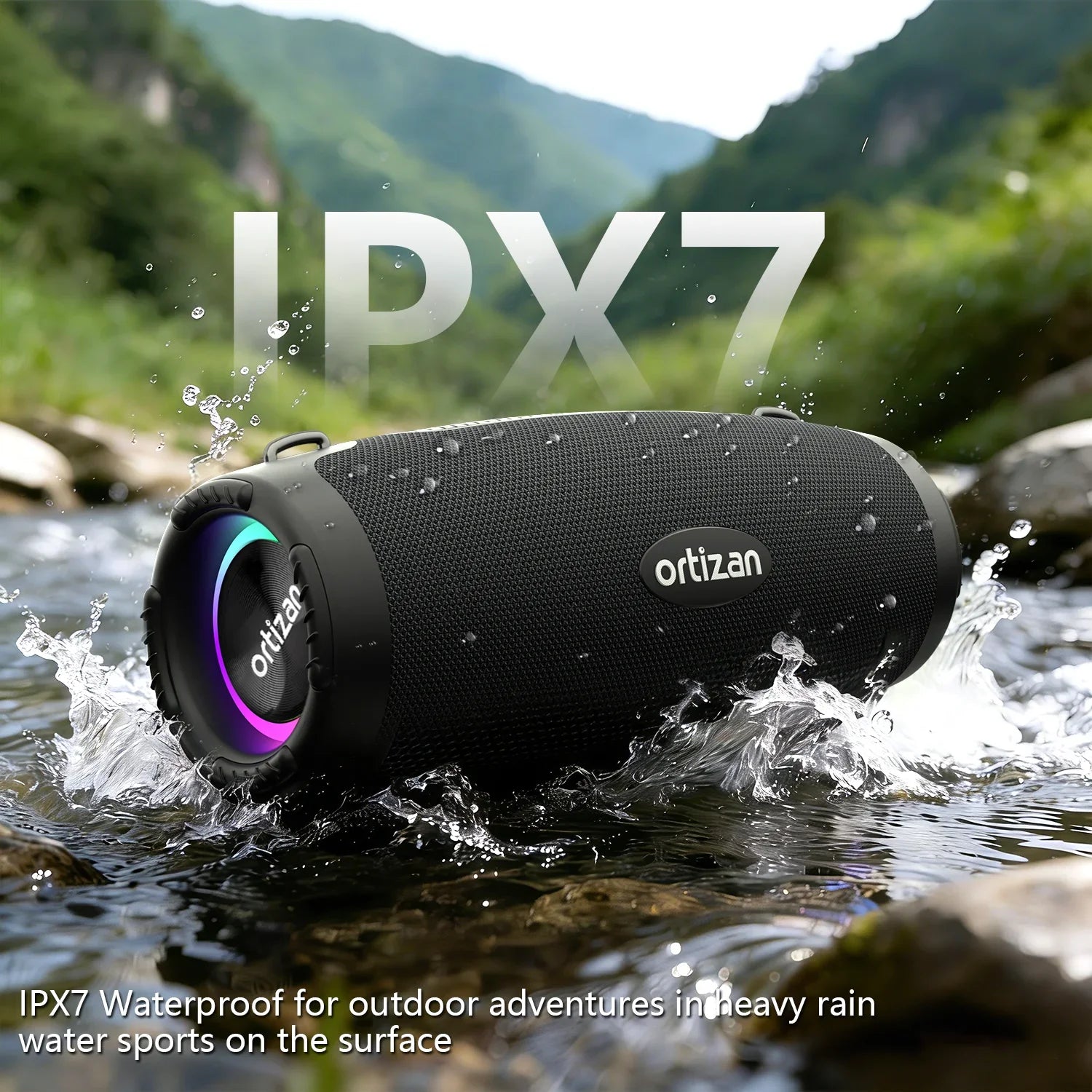Altavoz Bluetooth 6.0 Ortizan M8, Altavoz Inalámbrico Portátil de 60W con Bajos Intensos, Altavoces Impermeables IPX7, Compatible con Más de 100 Altavoces
