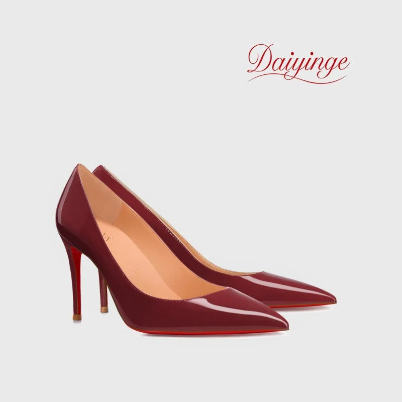 Stilettos de Mujer Charol Suela Roja Punta Fina Tacón Alto