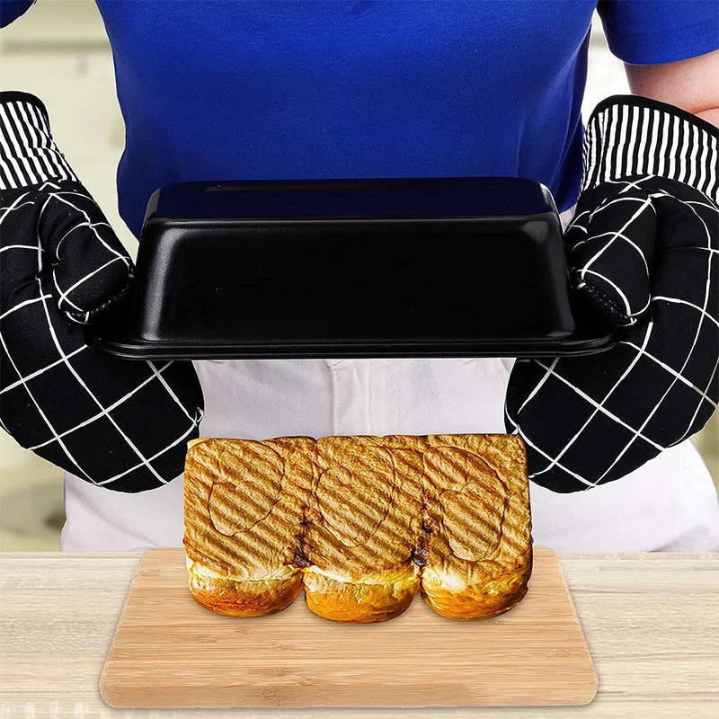 LMETJMA, sartén antiadherente para hornear pan, sartén para pan tostado de acero al carbono, utensilios de cocina rectangulares para hornear para Brownies, pan de carne JT233