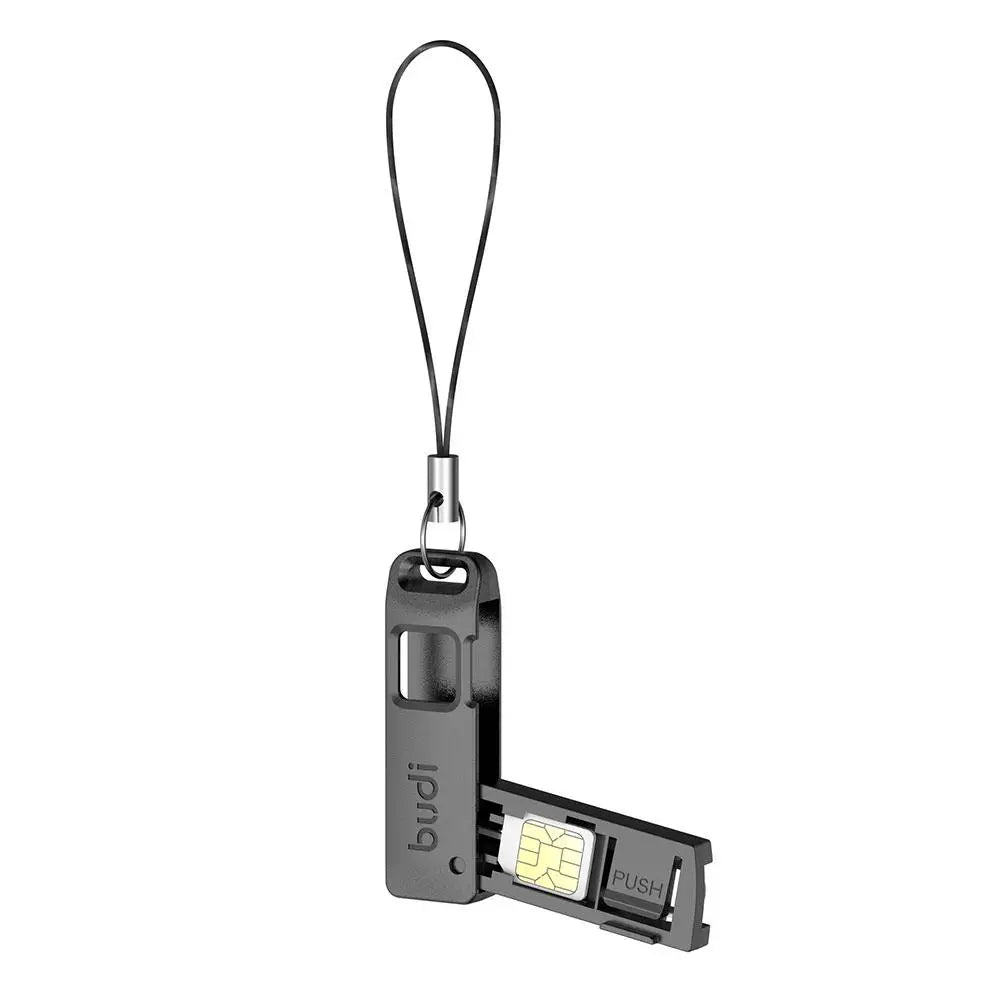 BUDI - Caja de Almacenamiento para Agujas de Extracción de Tarjetas SIM Antipérdida, Pin Expulsor Universal de Acero para Teléfono Móvil, Llavero con Abrebandejas para Tarjetas SIM y TF