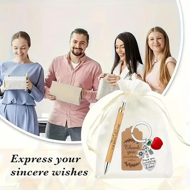 Set de Regalo de Agradecimiento para Maestros, 24 Piezas, 6 Sets, Bolígrafo de Bambú, Llavero, Tarjeta de Agradecimiento, Bolsa para Graduación Escolar, Jubilación, Festividades