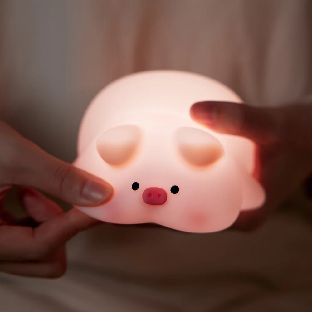 Luz nocturna de cerdito rosa, bonita luz nocturna de silicona, lámpara LED Pat, decoración de habitación, carga USB, lámpara de ambiente interior, regalo para niños