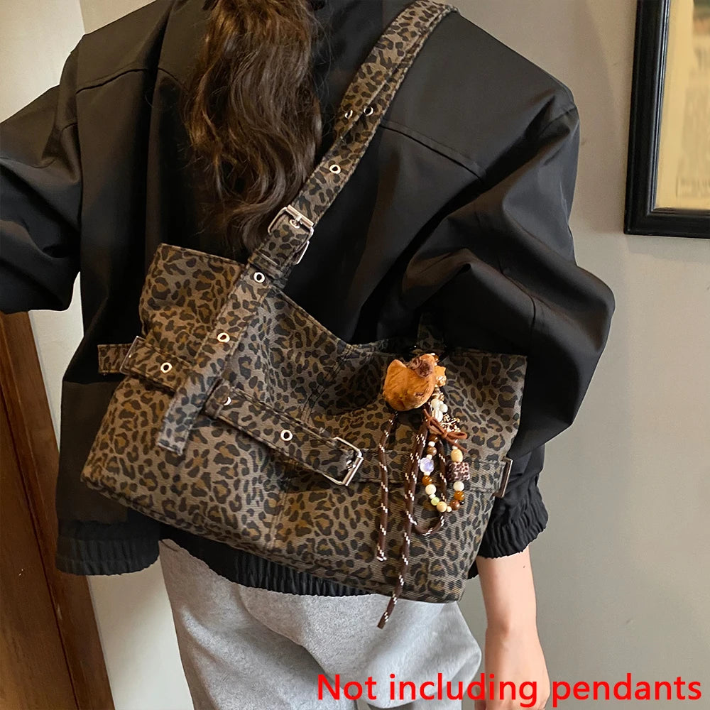 Bolso de Hombro Grande con Estampado Leopardo para Mujer