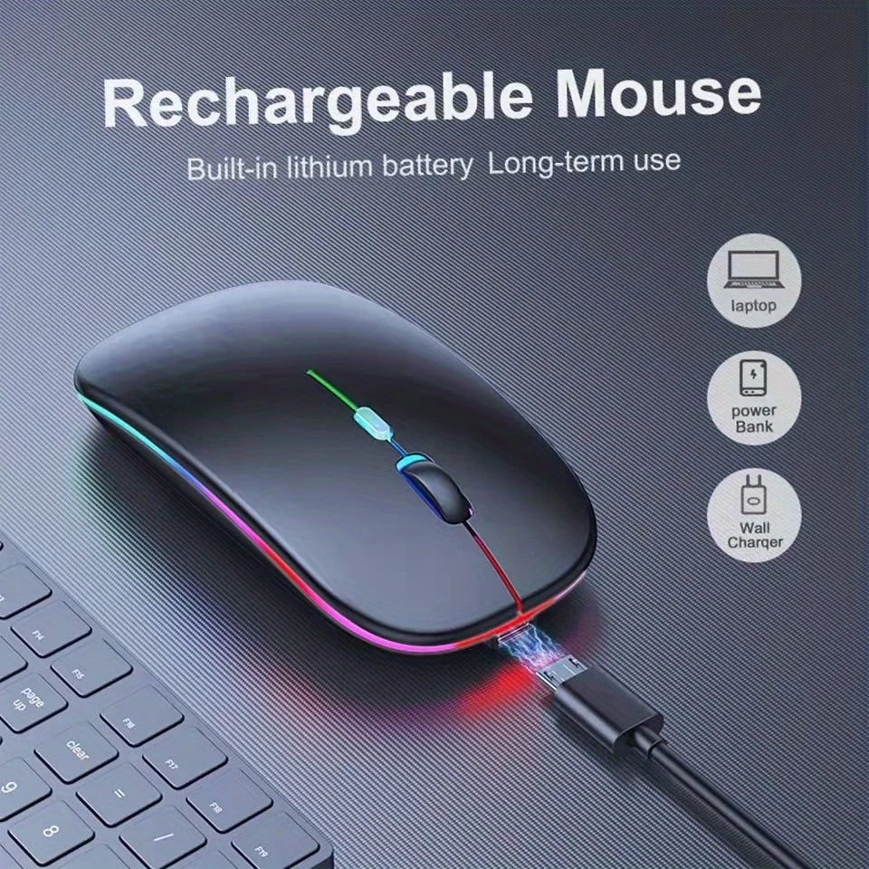 Ratón inalámbrico recargable con retroiluminación LED Bluetooth con adaptador tipo C ratón para juegos adecuado para MAC/portátil/PC/Windows