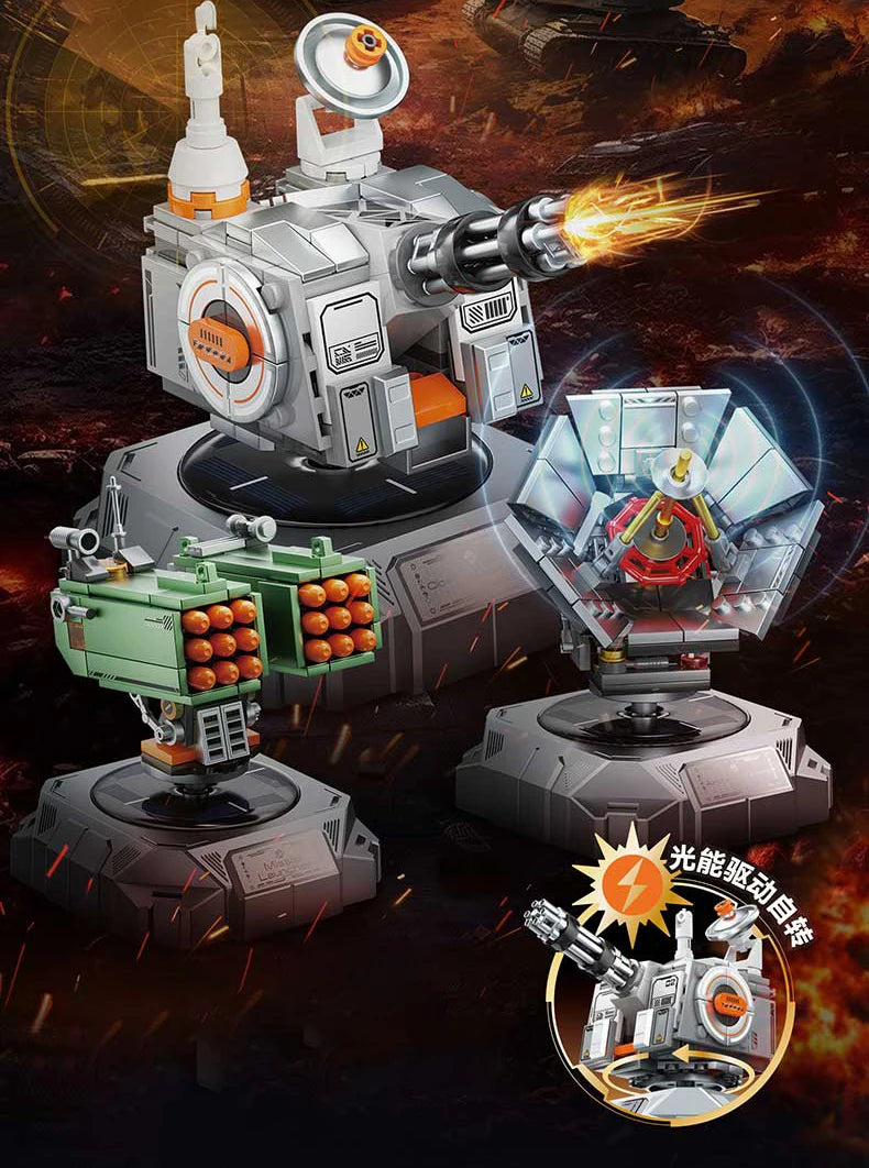 Juego de bloques de construcción militares con energía solar JAKI, adorno de escritorio, juguete educativo para ensamblar modelos, regalo de cumpleaños para niños