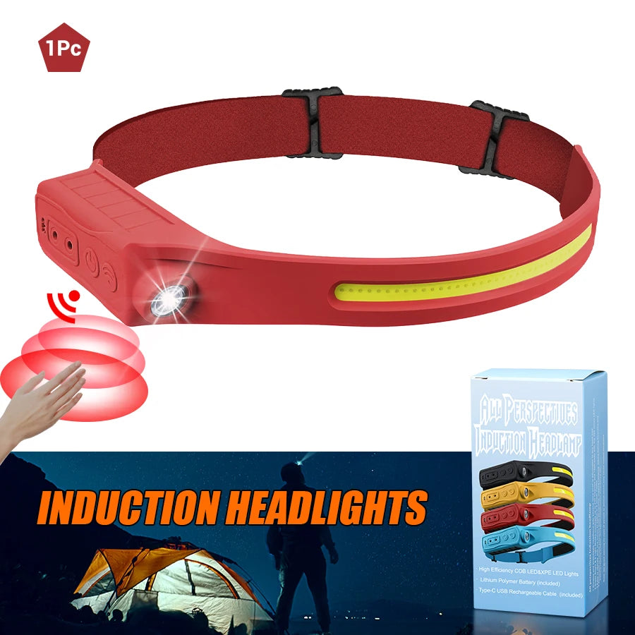 Linterna Frontal LED XPE+COB Recargable USB con Sensor Táctil