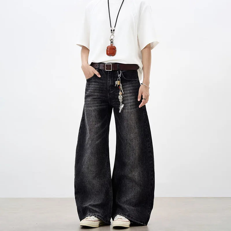 Pantalones Vaqueros Coreanos Estampado Bambú para Hombre, Pierna Ancha