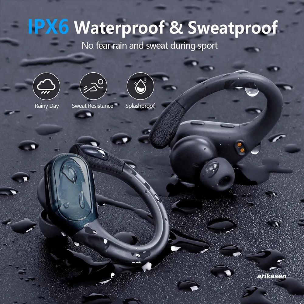 Auriculares inalámbricos deportivos Bluetooth 5,3 con micrófono con cancelación de ruido 75H estéreo HiFi sobre la oreja pantalla LED USB-C IPX6