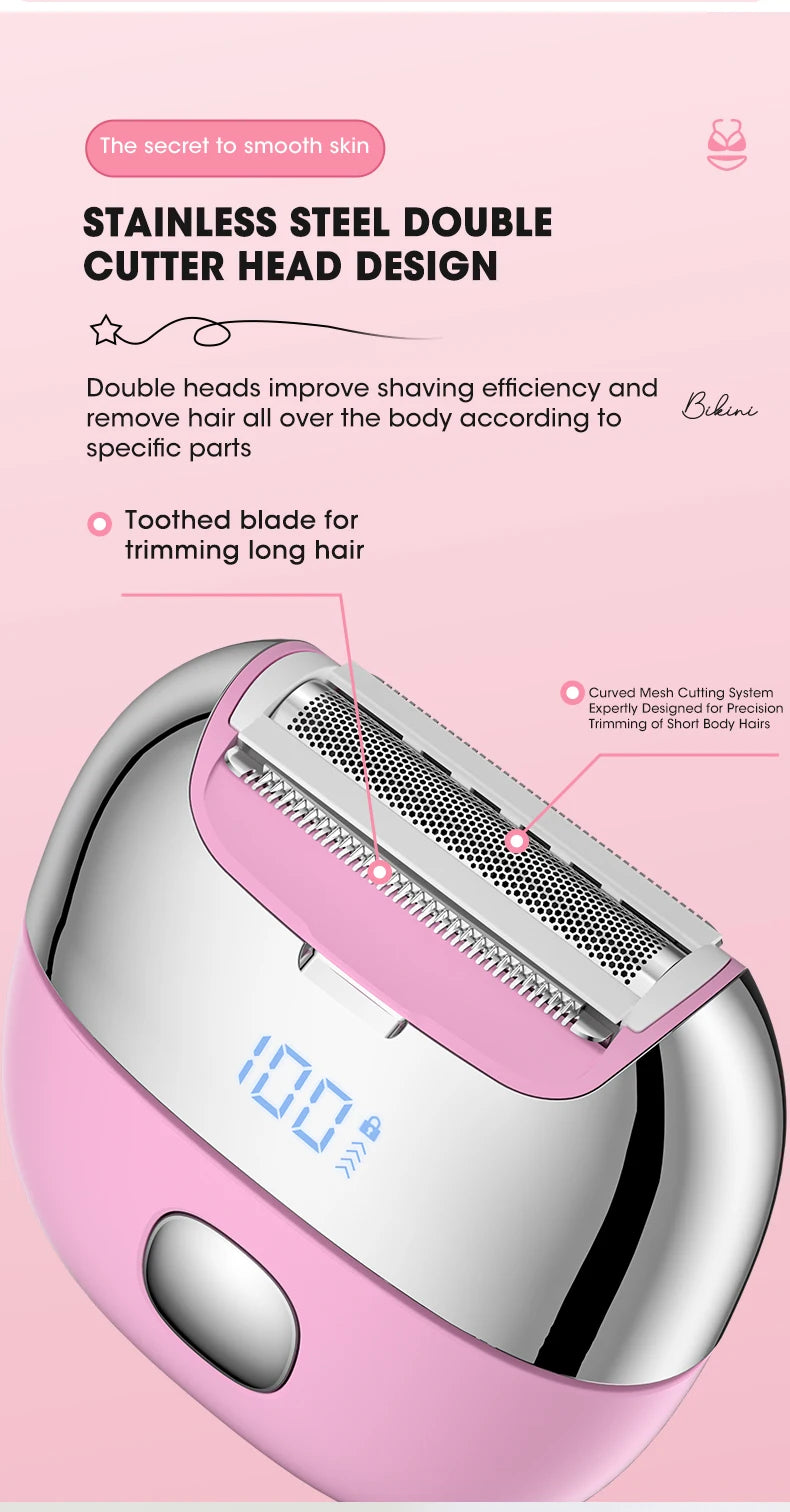Maquinillas de afeitar eléctricas para mujer, afeitadora de pelo corporal recargable por USB, recortadora de Bikini para mujer, depilación de doble hoja para piernas y axilas