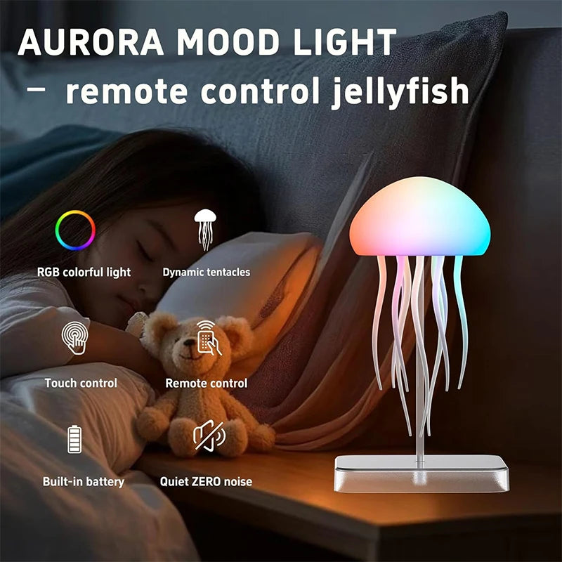Lámpara LED de medusas con 9 tentáculos, 2 modos de trabajo, batería de larga duración, efectos de luz degradados de color con control remoto