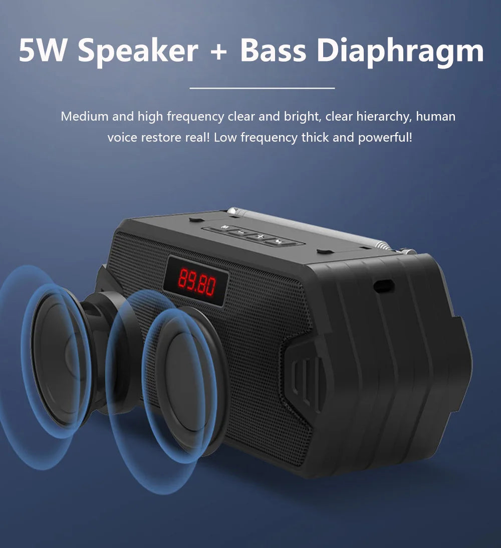 Receptor de Radio FM para exteriores, altavoz inalámbrico Aux portátil con Bluetooth, Subwoofer, caja de sonido de música, Bluetooth de alta fidelidad para el hogar y el coche
