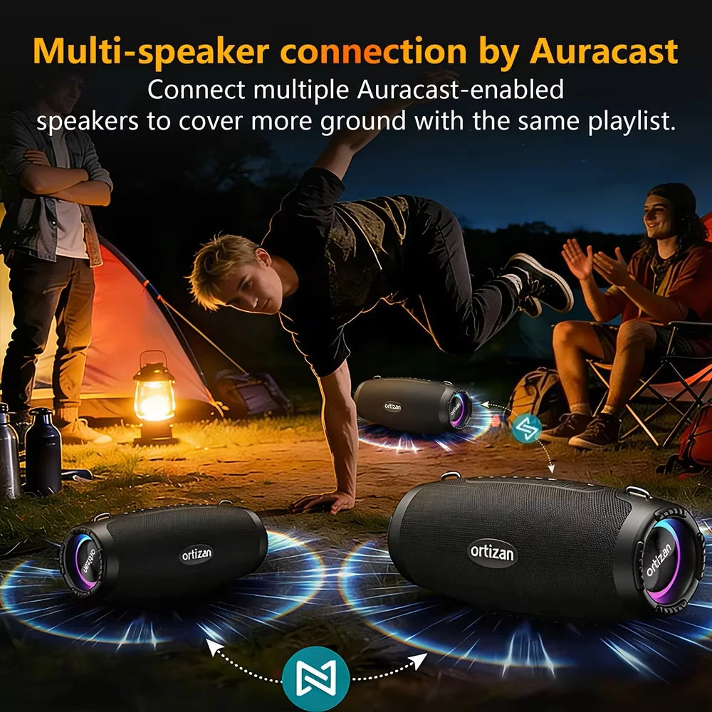 Altavoz Bluetooth 6.0 Ortizan M8, Altavoz Inalámbrico Portátil de 60W con Bajos Intensos, Altavoces Impermeables IPX7, Compatible con Más de 100 Altavoces