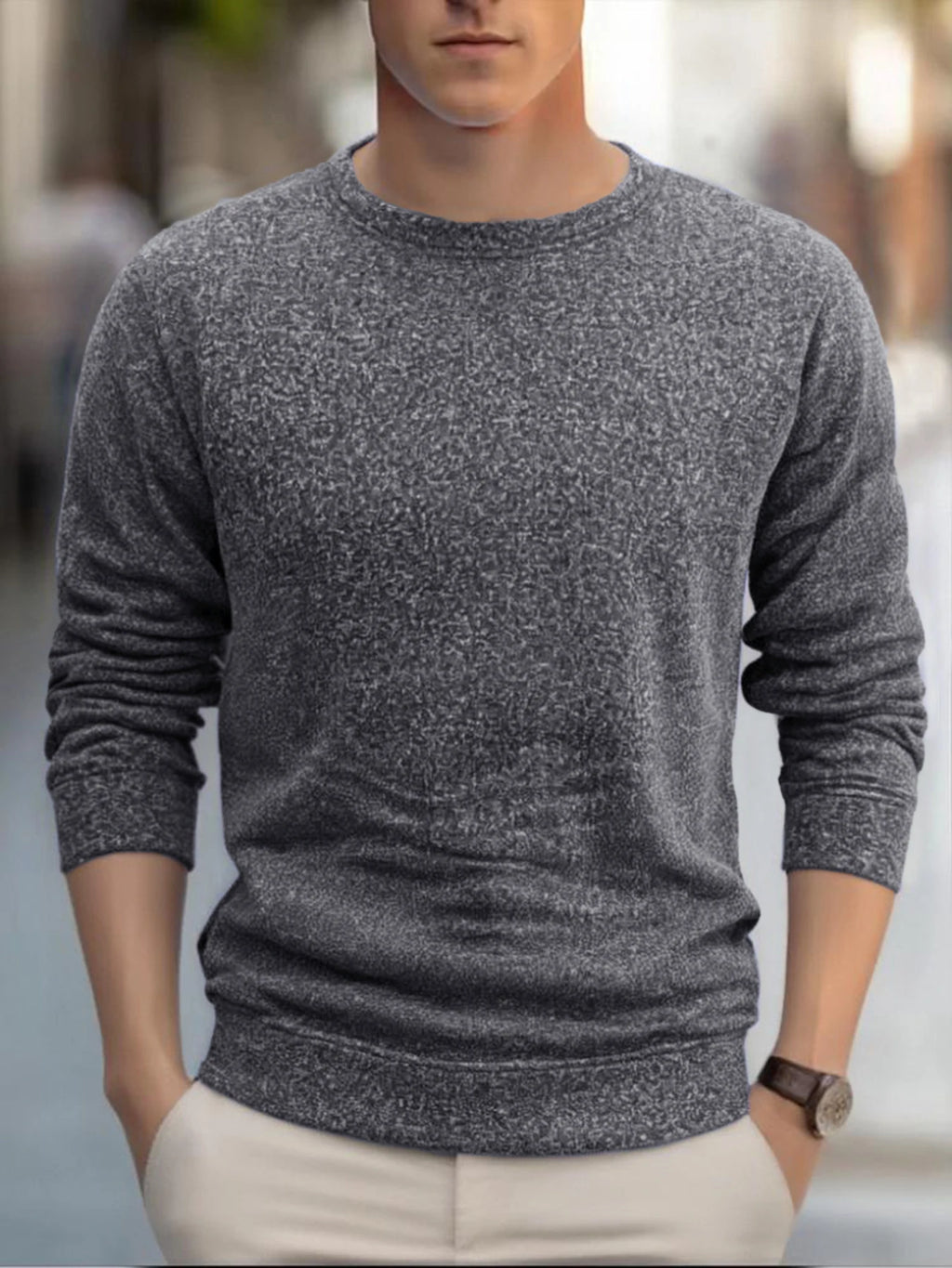 Suéter de punto para hombre, cuello redondo, colores sólidos