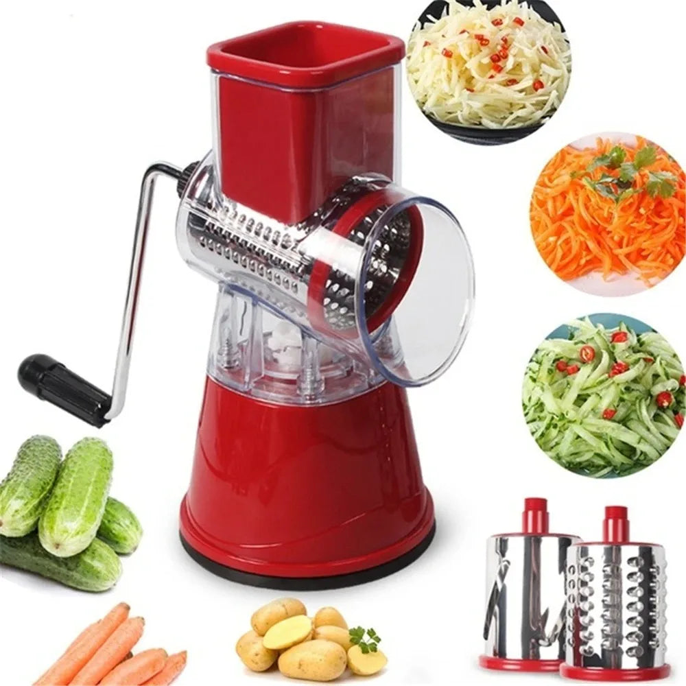 Cortadora rotativa de alimentos 3 en 1, rallador de queso, trituradora de frutas y verduras