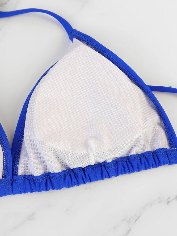 Bikini liso con Tanga para mujer, conjunto de dos piezas, estilo playero de verano, traje de baño con cordones para mujer, Bikini Triangular con correa ajustable